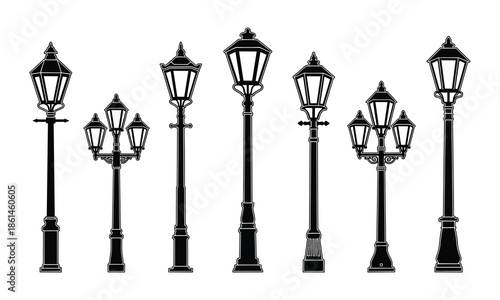 Collection of antique street lamp silhouettes