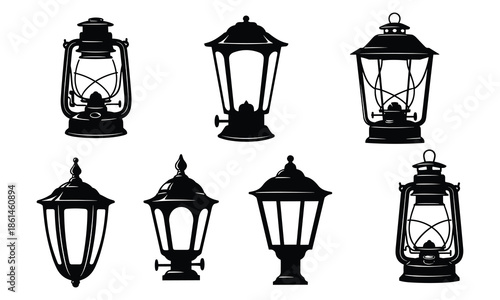 Collection of antique street lamp silhouettes