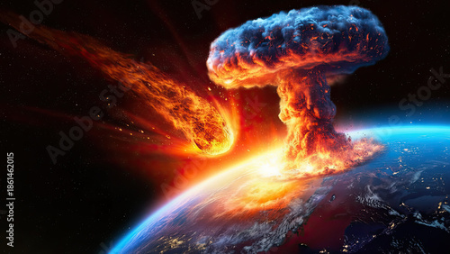 Catastrophic asteroid impact creates mushroom cloud on earth