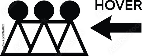 Hover people group icon, team collaboration symbol, abstract human figures, user interface hover effect, black white minimalist vector illustration