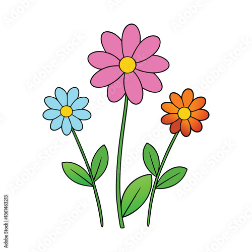 Bright spring flowers bloom in fresh colors as a gentle bee hovers nearby, collecting nectar and spreading life, warmth, and the joyful spirit of a sunny spring day.
