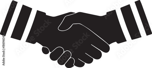 Two hands shaking in agreement with striped cuffs