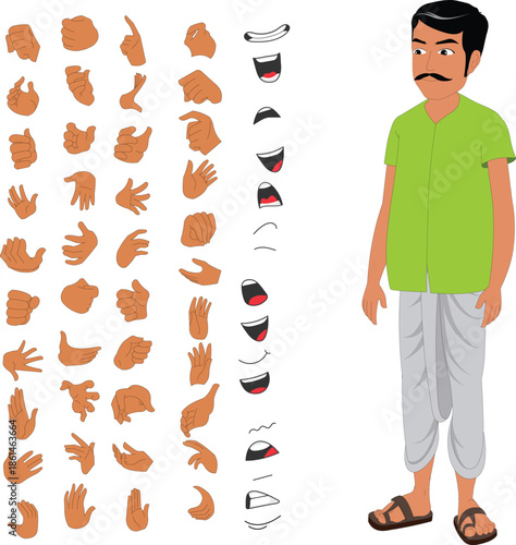 Regional Indian Male Character Sprites with Full Mouth and Hand Libraries