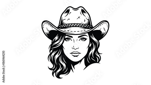 Cowgirl with Hat Vector Illustration.