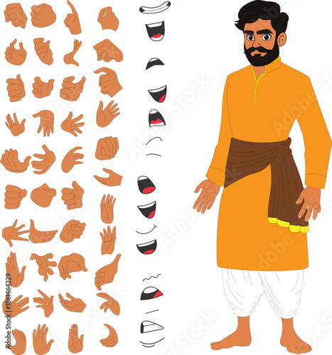 Indian Mudi Dokani Grocery Shopkeeper Cartoon Character