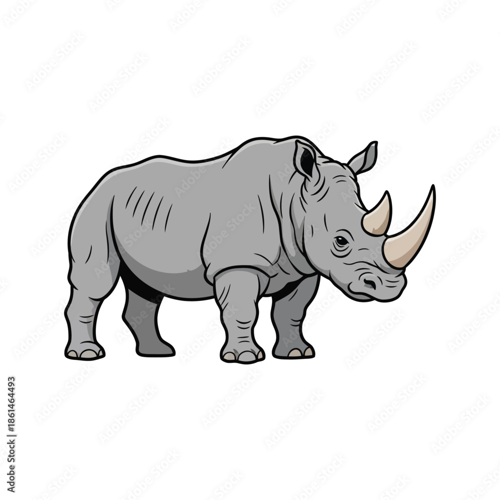 Fototapeta premium Majestic rhinoceros mascot vector illustration standing, isolated on white background