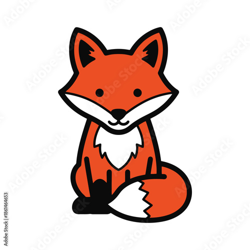 Cute red fox vector illustration sitting, isolated on white background