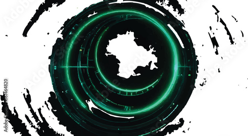 Abstract green grunge background with circular digital world design