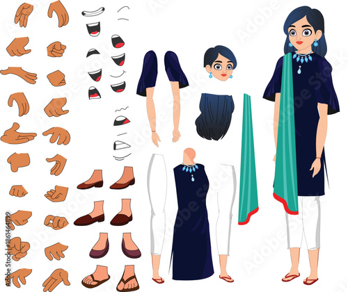 Modular Female Character Animation Rigging Kit - South Asian Traditional Style