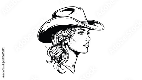Elegant Cowgirl Portrait in Black and White.
