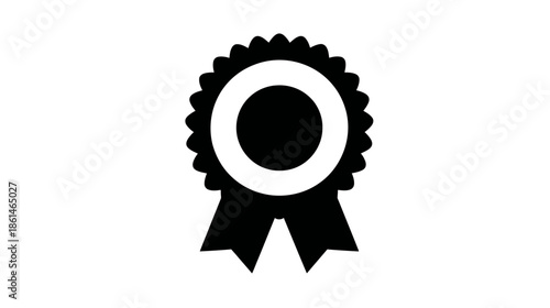 Black award ribbon icon, vector rosette badge symbolizing quality, best choice, premium guarantee, success, and achievement.