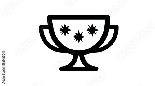 Trophy cup icon with three stars, symbolizing success, achievement, victory, and award. Outline graphic for winner recognition.