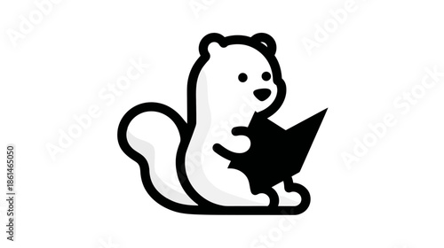 Cute cartoon squirrel illustration reading a book. Adorable animal character symbolizing learning, education, knowledge, and wisdom.