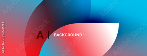 Abstract fluid shapes, vibrant colors blend. Red, blue, purple gradients create dynamic background. Text reads AI BACKGROUND.