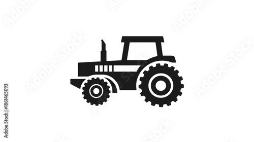 Simple black tractor icon, flat design silhouette of an agricultural farming vehicle on white background
