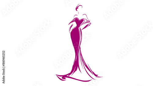 Graceful stylized fashion illustration of a woman in a flowing magenta evening gown, embodying elegance, luxury, and formal style.