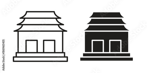 Buddhist temple icons for templates, web design and infographics