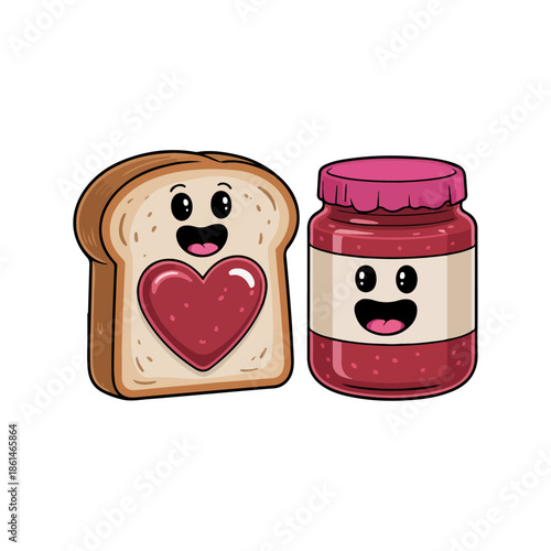 A cartoon of bread and jam with a heart