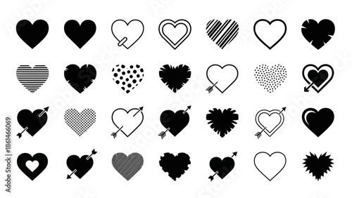 Collection of Heart Icons A Diverse Set of Love and Emotion Symbols for Design