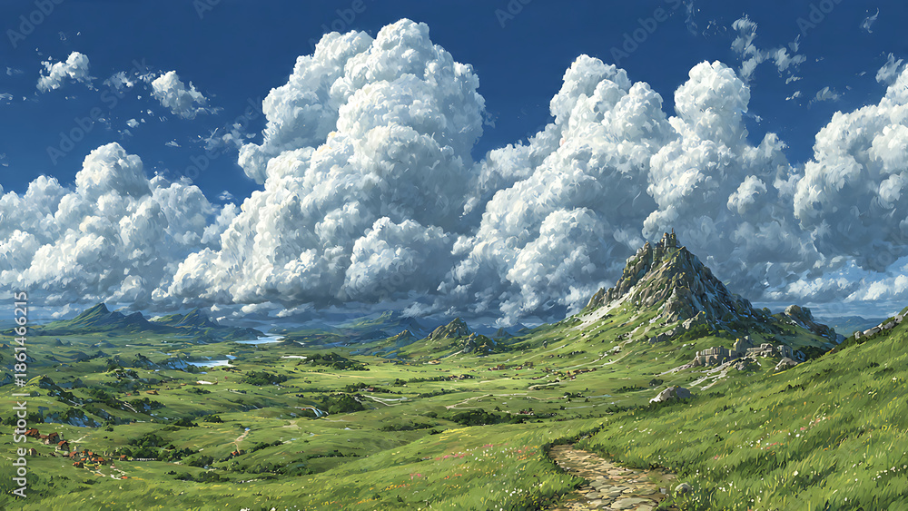 Fototapeta premium “Endless Meadows Under Monumental Clouds”