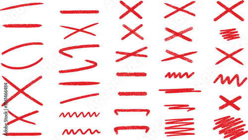 Collection of Red Hand Drawn Marks and Symbols on White Background cross