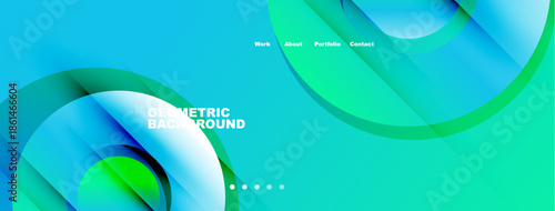 Abstract fluid shapes, vibrant turquoise hues, modern design. Minimalist header with navigation options present. Clean, dynamic composition.
