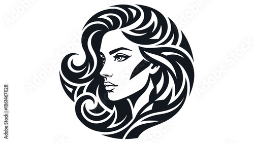 Elegant Woman Silhouette with Flowing Hair.