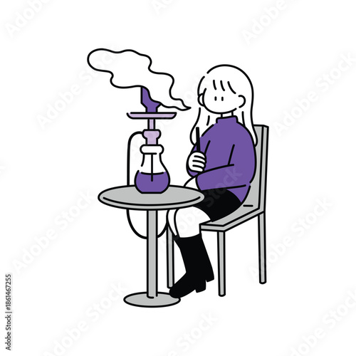 Woman Smoking Hookah Minimalist Line Illustration