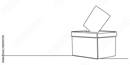 Continuous one line drawing hand putting paper in the ballot box for General Regional or Presidential Election. Voting concept. Single line draw design vector graphic illustration.