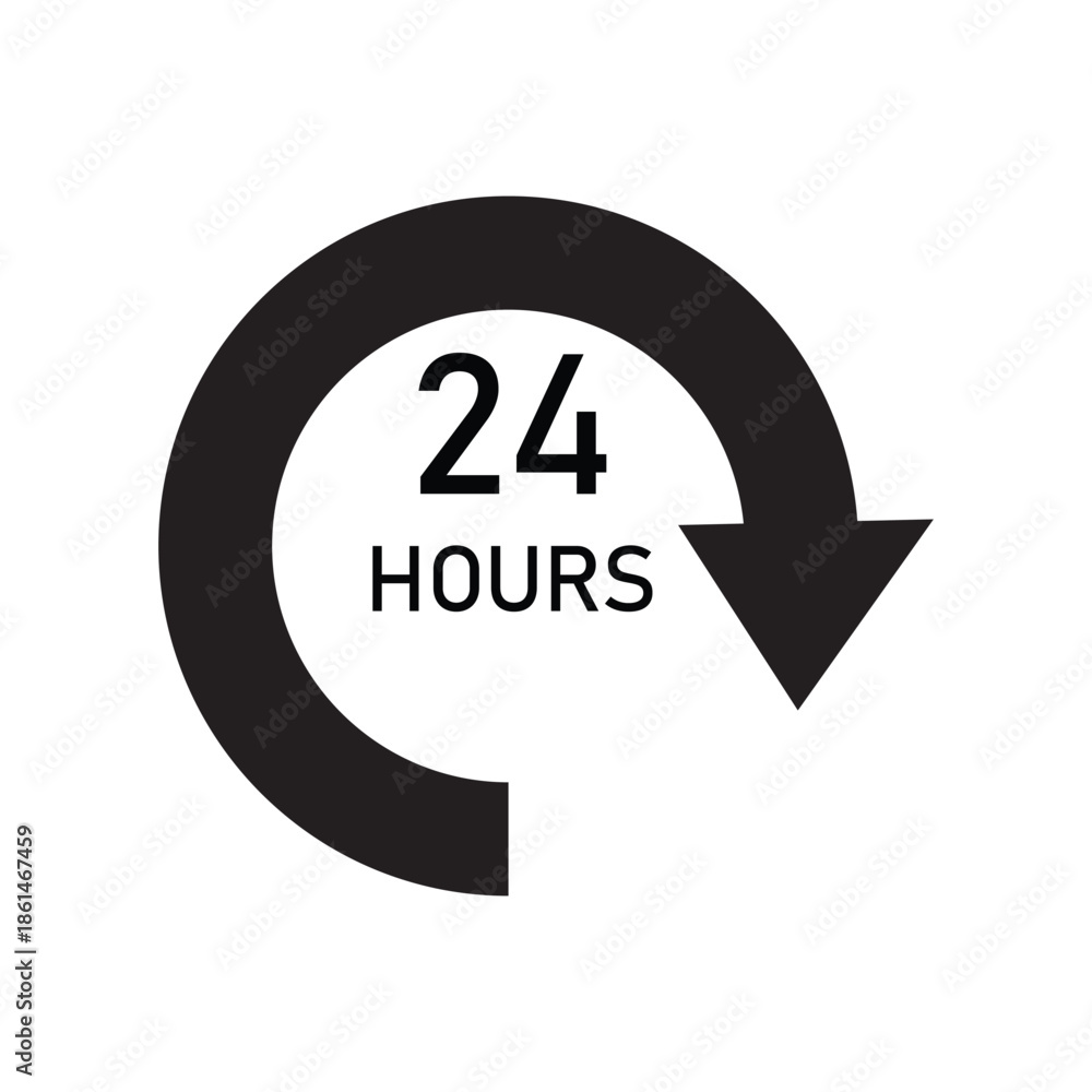 Fototapeta premium A black and white vector icon illustration representing continuous 24-hour service or support Vector