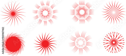 Intriguing, fiery red starburst and floral designs dramatically stand out on a black backdrop.