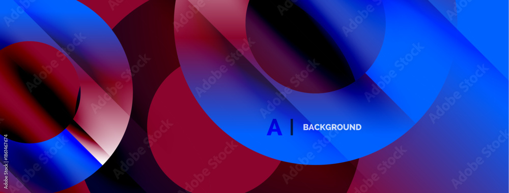 Obraz premium Abstract fluid shapes overlap, creating vibrant blue, red gradients. Modern design suggests digital art, technology background.