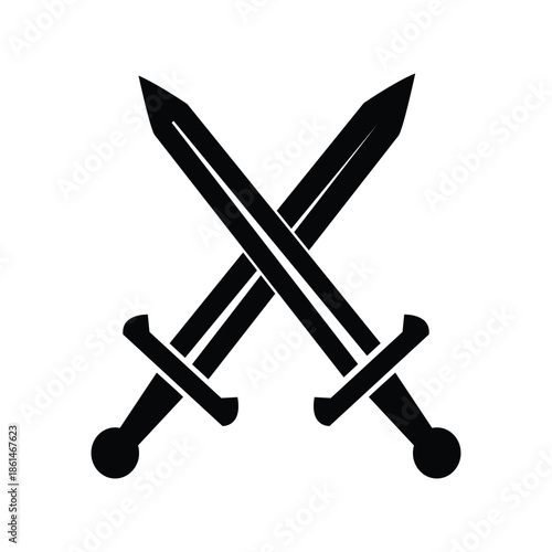 A silhouette illustration of two crossed swords representing battle or strength Vector