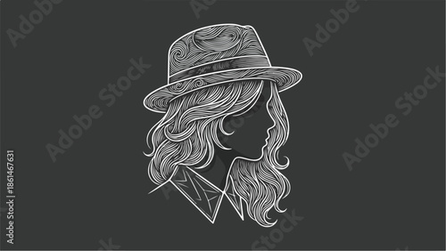 Elegant Woman with Hat Silhouette Illustration.