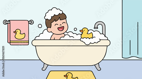 Boys are taking a bath and playing