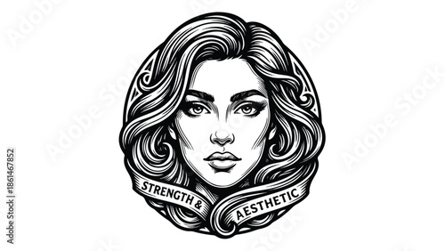 Elegant Womans Face with Strength and Aesthetic Banner.