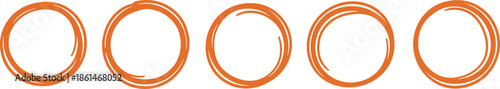 Five Orange Hand Drawn Circles Arranged Horizontally On White Background graphic