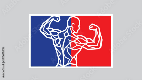 Geometric Bodybuilder Silhouette in Red and Blue.