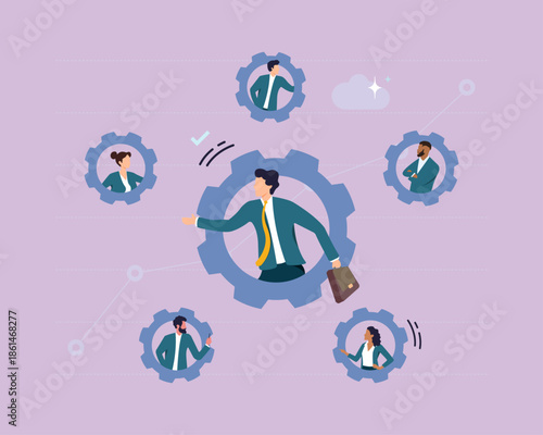 Business leadership and task assignment illustration, manager coordinating team workflow, effective work delegation, employee responsibility management, collaborative teamwork and productivity process