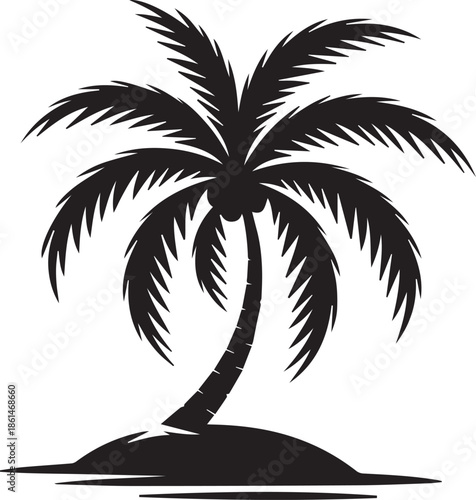 Black and white palm tree with detailed leaves and trunk