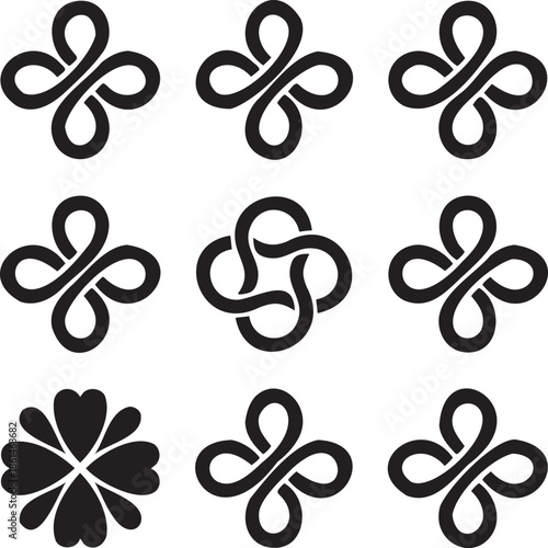 Intricate black knotwork designs arranged in a grid pattern on white background