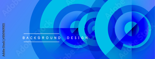 Abstract blue circles overlap, creating dynamic visual effect. Text reads background design centered within composition.