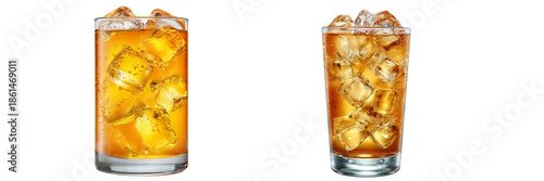 Two glasses of iced tea with lemon slices on a transparent background refreshing drink