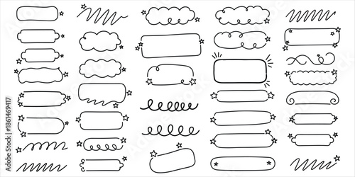 Hand Drawn Speech Bubbles and Frames with Stars on White Background border doodle