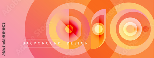 Abstract design features overlapping circles, gradient colors. Pink, orange, yellow hues create dynamic visual effect. Modern background texture.