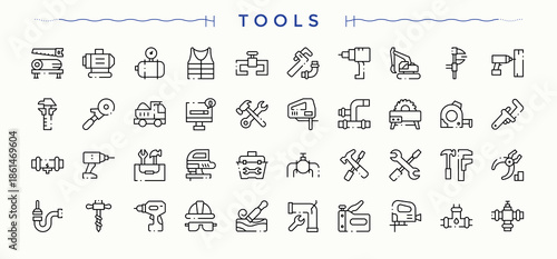 Set of Tools line icon. Contains related to handyman, repair, craft, carpenter and more. Sign and Symbol. Repair icon set. Editable stroke vector art.
