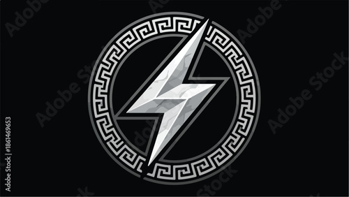Lightning Bolt Symbol with Greek Key Pattern.