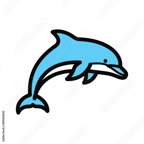 Jumping blue dolphin vector illustration isolated on white background.