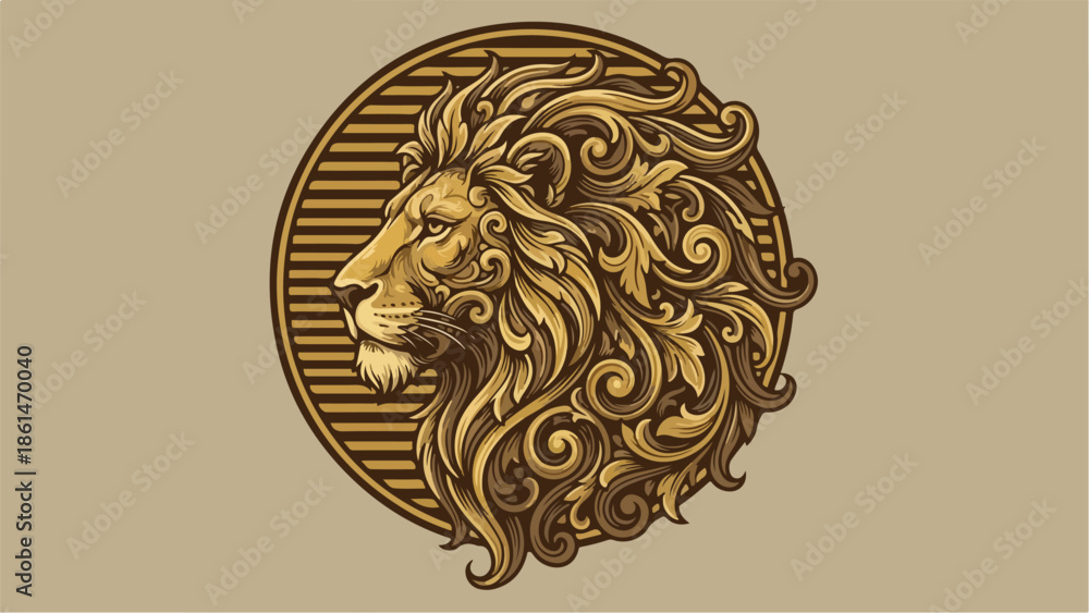 Fototapeta Majestic Golden Lion Head with Ornate Mane Design.
