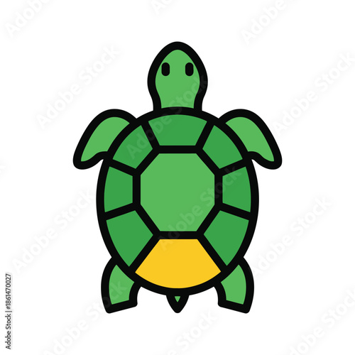 Green turtle vector illustration, top view, isolated on white